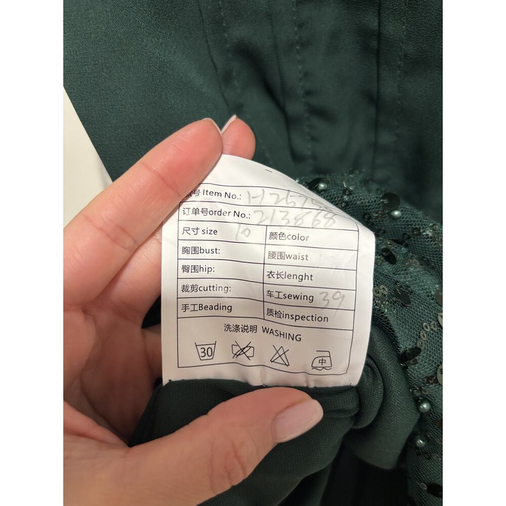 Dark Green Sequin Draped Mini Dress Size 10 - Picture 6 of 7